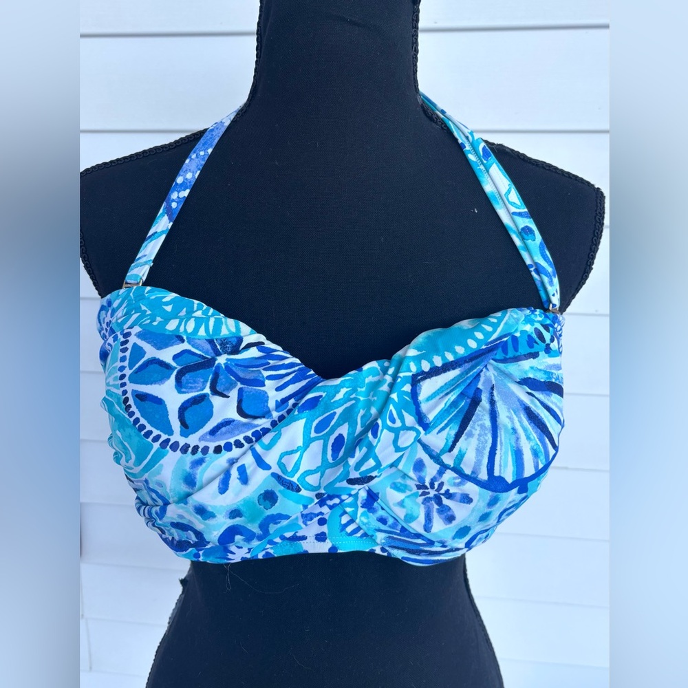 Lilly Pulitzer Blue and Turquoise Printed Bikini Top adjustable neck strap 12